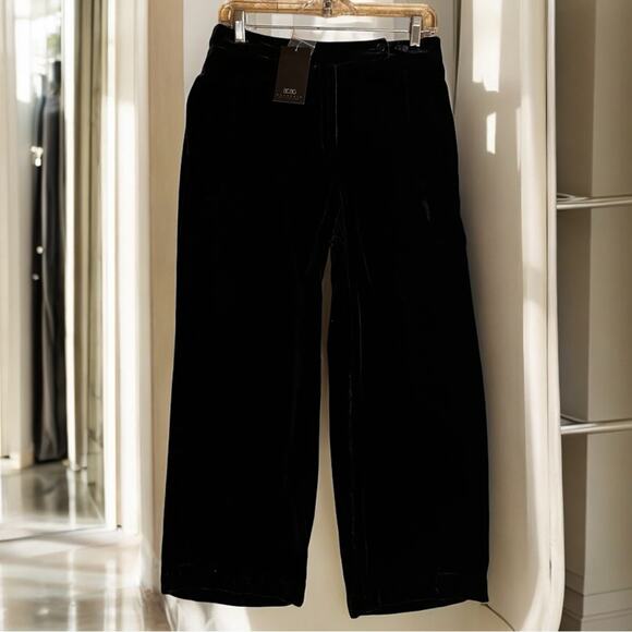 NEW BCBGMaxAzria Navy Velvet Silk Wide Leg Relaxed Ankle Length Trousers 8 NWT - Picture 3 of 16